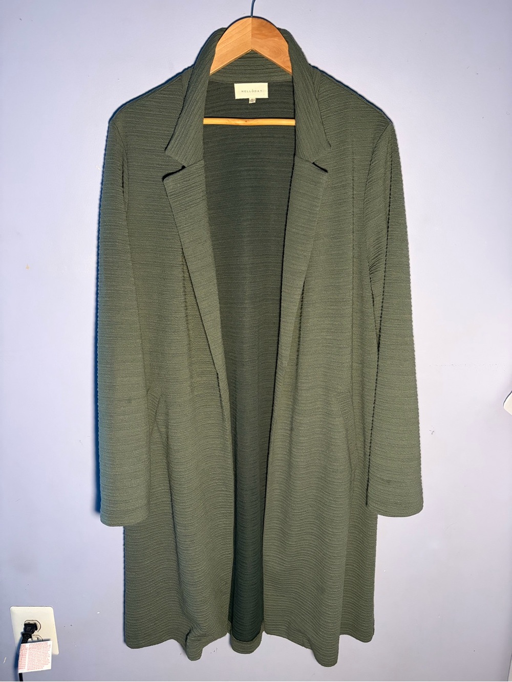 MELLODAY Ribbed Open-Front Cardigan - Olive